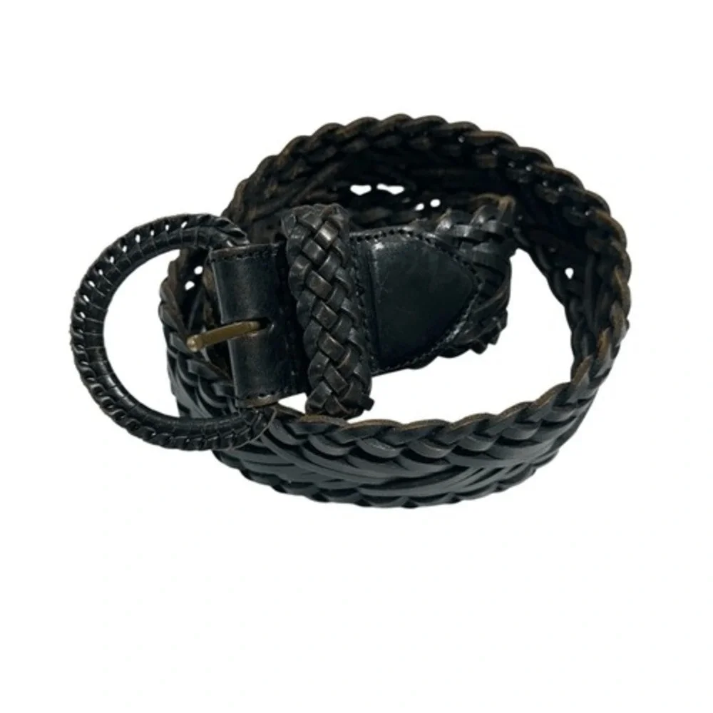 One World Brown Woven Leather Bohemian Belt, S